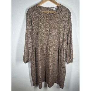 Amazon Essentials Dress Womens XXL Brown Leopard Print Babydoll Long Sleeve Mini
